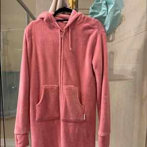 Hoodie Footie pink one piece snuggly!  MEDIUM